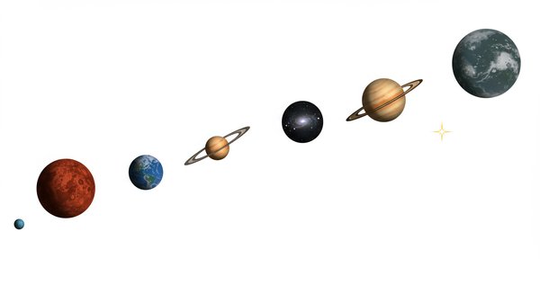 Image summarizing key astronomy concepts, including planets, stars, galaxies, and nebulae, along with concepts like gravity and light-years.